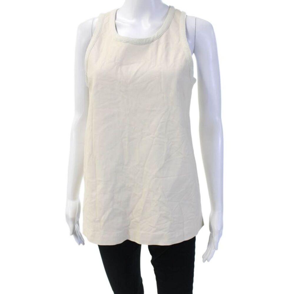 Theory Women Beige Lamb Basic Sleeveless Tank Round Neck Snap Size M